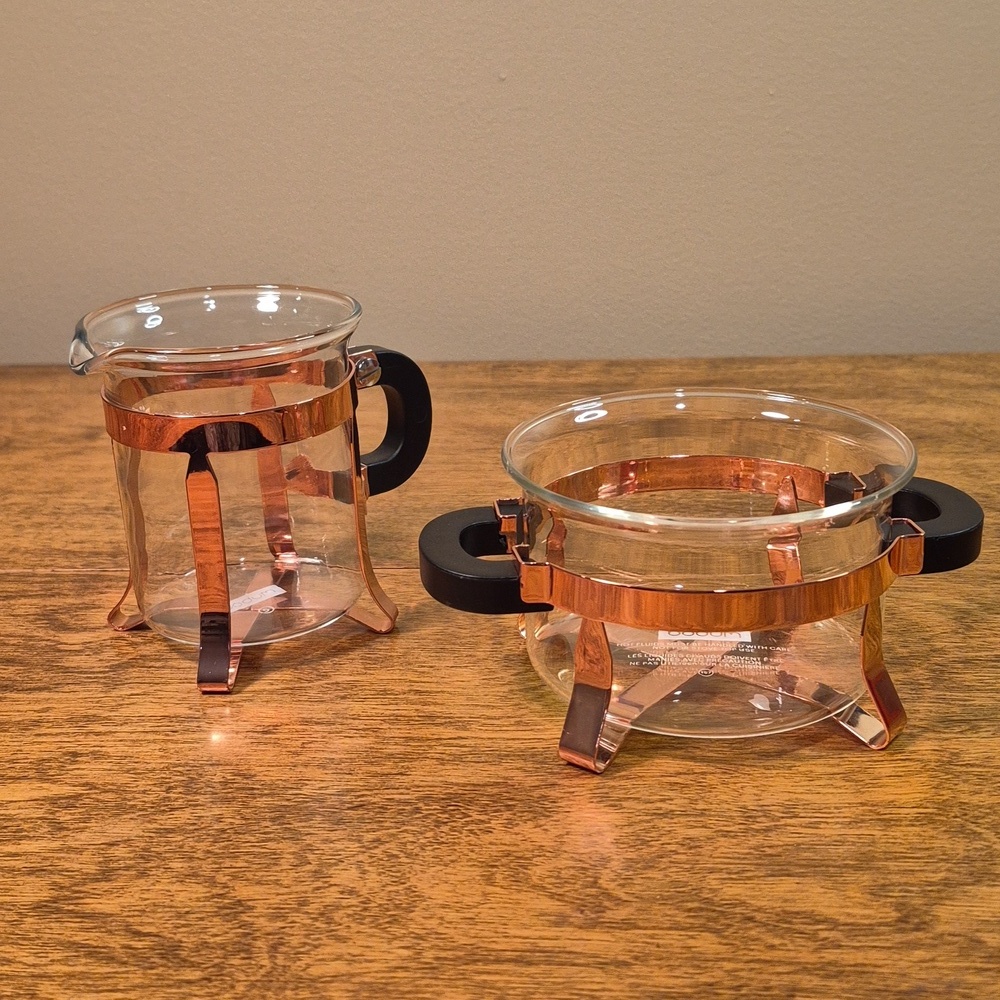 BODUM Chambord Classic Copper Tone Metal and Glass Open Sugar and Creamer Set - Picture 2 of 16